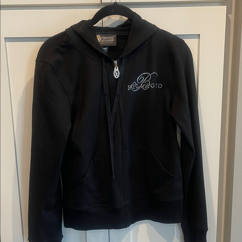 Christine Alexander Black Ribbed Hoodie - Embellished Design Swarovski Crystal